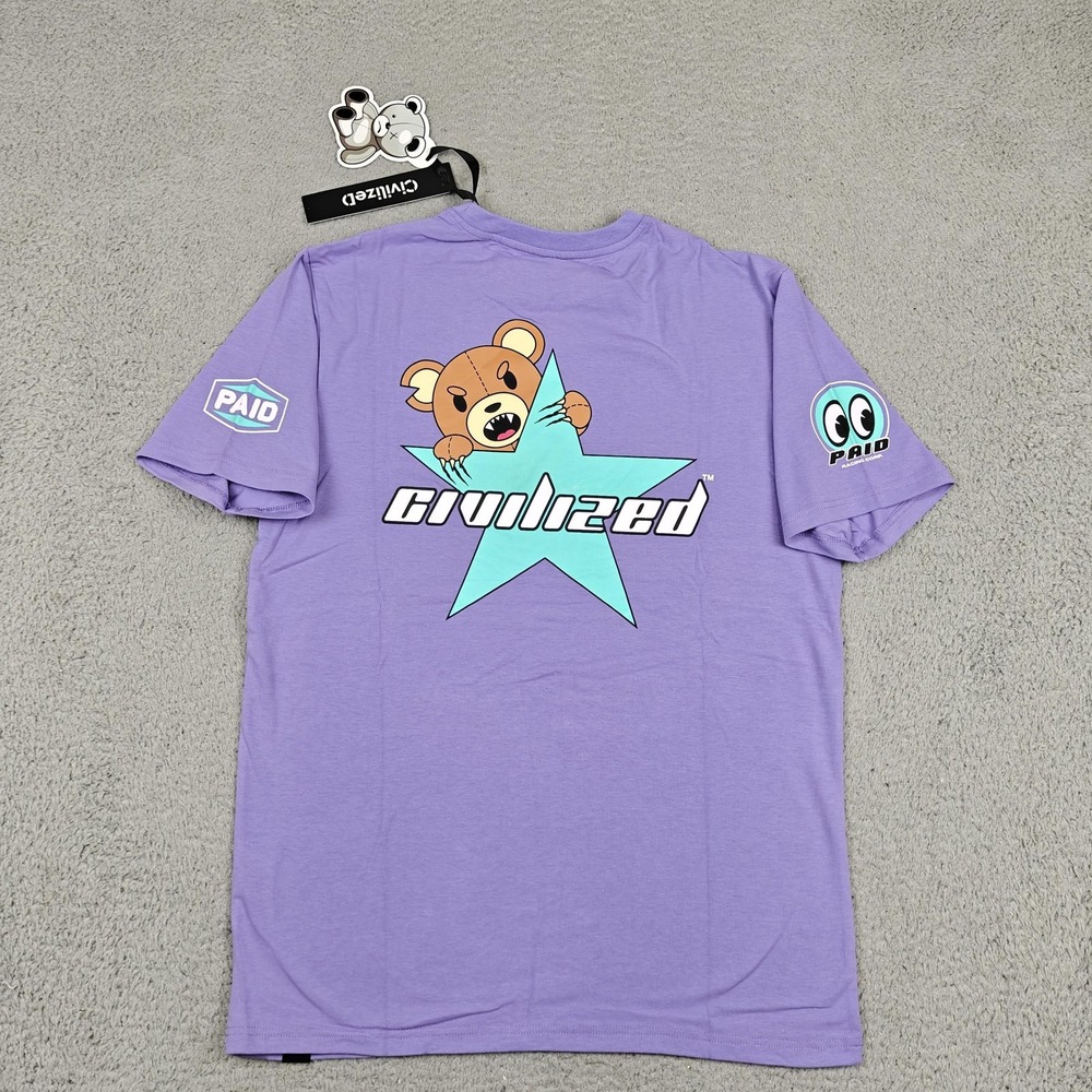 Civilized Shirt Mens Medium Purple‎ Cartoon Bear Graphic Tee Streetwear New